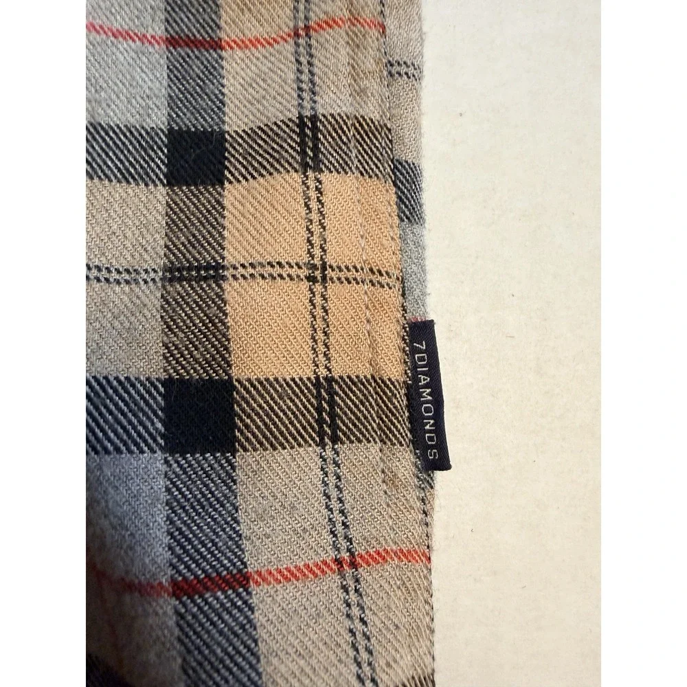 7 Diamonds Luxe Soft Men's Large Tan Gray Black Plaid Check Flannel Shirt